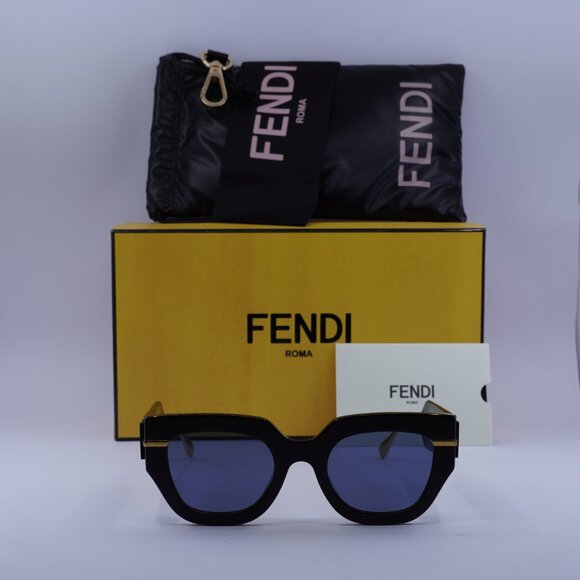 Fendi FE40097I 01V Cat Eye Sunglasses - Black Gold/Blue - Picture 3 of 9